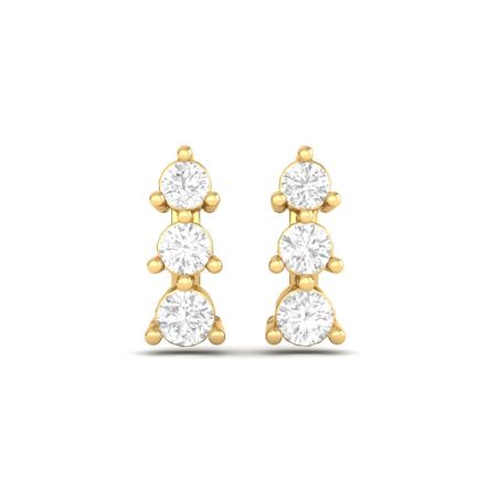 3 Stone Moissanite Drop Earrings, 18K Gold Over Sterling Silver, Dainty Diamond Drop Studs, Handmade Minimalist Gift For Her