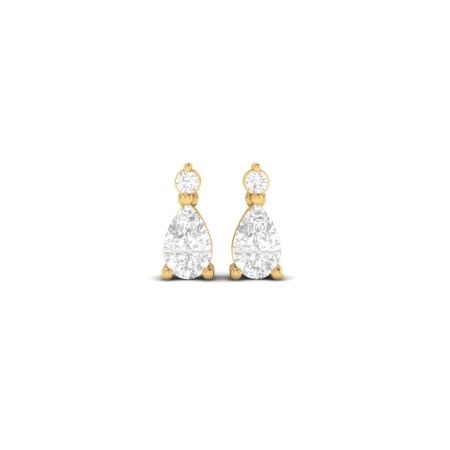 Pear Drop Moissanite Earrings, 2 Stone Dangle Stud Earrings, Teardrop Diamond Look Earrings, Gold Plated Handmade Jewelry Gift