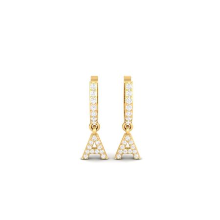 Initial A Moissanite Hoop Earrings, Gold Plated Personalized Letter Earrings, Handmade Diamond Huggie Gift for Her
