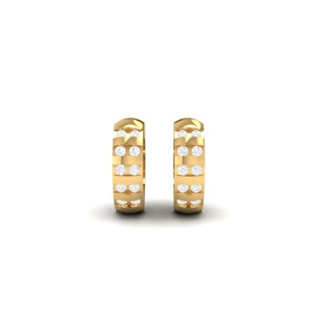 Three Row Diamond Huggie Hoop Earrings, Gold Hoop Earrings for Women, Handmade Minimalist Jewelry Gift for Her