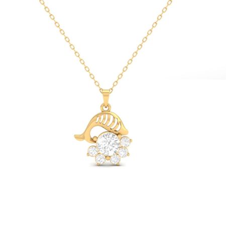 Handmade Gold Fish Pendant Necklace with Cluster Diamonds, Ocean-Inspired Jewelry Gift, Minimalist Sea Animal Charm Necklace
