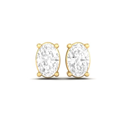 Oval Solitaire Diamond Stud Earrings, Classic Gold Studs, Handmade Minimalist Wedding Jewelry for Women