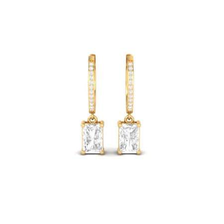 Radiant Cut Moissanite Drop Earrings, Gold Dangle Earrings, 14K Gold Plated, Handmade Statement Bridal Jewelry, Gift for Her