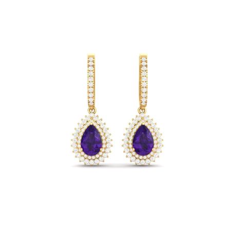 Pear Amethyst Drop Earrings, Double Halo Dangle Earrings, Handmade Bridal Gift Jewelry for Her