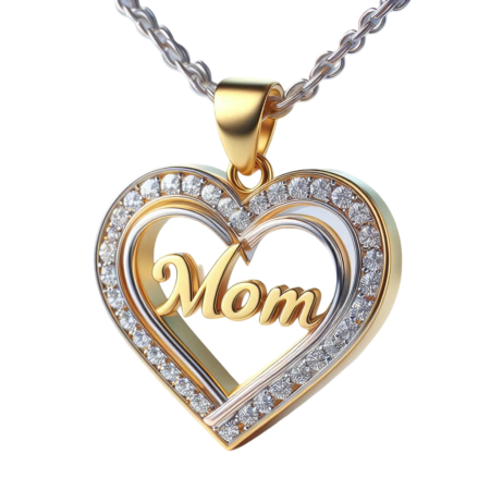 Moissanite Double Heart Mom Pendant Necklace, 18K Gold Over Silver, Open Heart Jewelry Gift for Mother’s Day, Handmade MOM Jewelry Gift