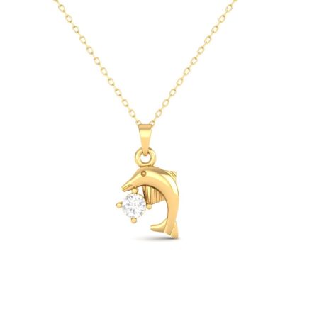 Dolphin Pendant Necklace with Solitaire Diamond, Handmade Ocean-Inspired Jewelry, Unique Gift for Sea Lovers