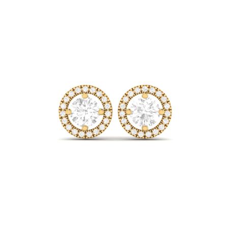 Round Cut Moissanite Diamond Halo Stud Earrings For Women 18K Gold Over Sterling Silver