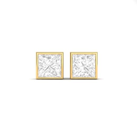 Princess Cut Moissanite Stud Earrings, 18K Gold Over Sterling Silver, Bezel Set Diamond Studs, Square Stud Earrings for Women