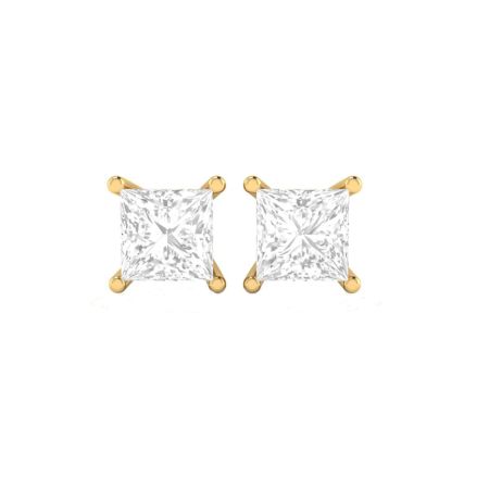 Princess Cut Moissanite Stud Earrings, 18KT Gold Over Sterling Silver, Square Solitaire Studs, Classic Handmade Jewelry for Women