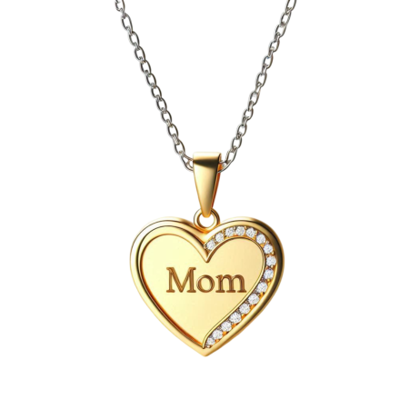 Moissanite Heart Mom Necklace, 18k Yellow Gold Plated Pendant, Handmade Mother’s Day Jewelry Gift, Minimalist Mom Jewelry for Her