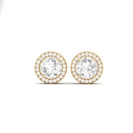 Large Round Cut Moissanite Diamond Halo Stud Earrings 18K Gold Over Sterling Silver