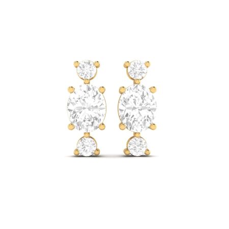 Three Stone Round Cut Moissanite Diamond Drop Earrings 18K Gold Over Sterling Silver