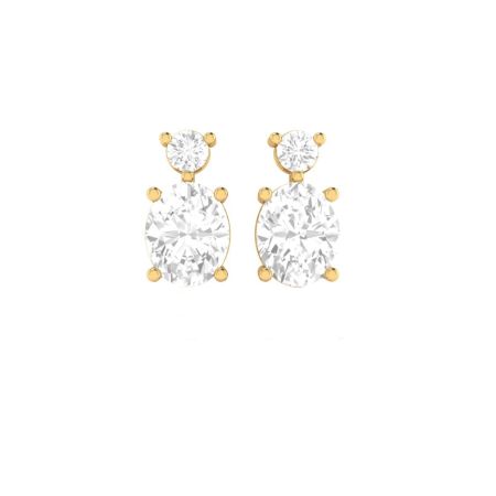Two Stone Oval and Round Moissanite Diamond Drop Earrings 18K Gold Over Sterling Silver