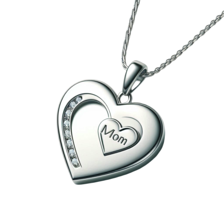Double Heart Mom Pendant Necklace, Moissanite Accent, Sterling Silver Plated, Handmade Mother’s Day Gift, Mom Jewelry for Her