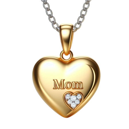 Heart Mom Pendant Necklace, Moissanite Accent Jewelry, Handmade Gift for Mother, 18K Gold Over Sterling Silver, Mother's Day Gift