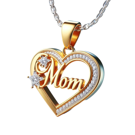Moissanite Mom Pendant Necklace, 18K Gold Over Heart Jewelry Gift, Star Cut Moissanite Charm, Handmade Mother's Day Necklace, Gift for Her