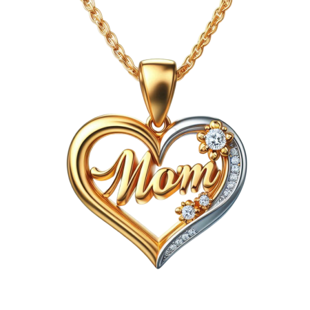 Floral Mom Pendant Necklace, Moissanite Heart Charm for Her, Handmade Gift for Mom, 18k Gold & Silver Plated Jewelry, Mother’s Day Necklace